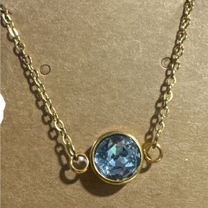 Handmade Gold Chain Hypoallergenic Necklace with Blue Crystal Pendant
